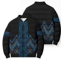 Blue Aotearoa Mangopare Kowhaiwhai Niho Taniwha Bomber Puffer Jacket Maori New Zealand - Polynesian Pride