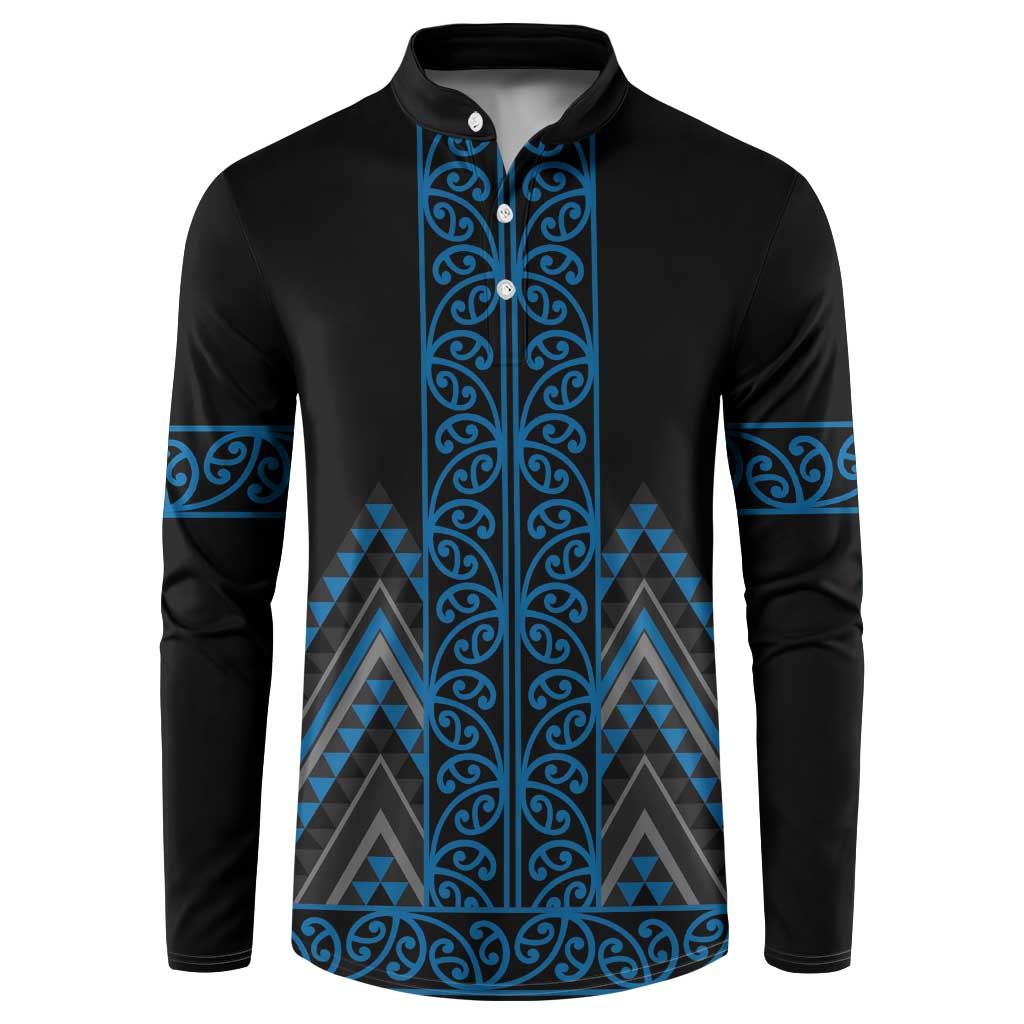 Blue Aotearoa Mangopare Kowhaiwhai and Niho Taniwha Button Sweatshirt Maori New Zealand LT14 Blue - Polynesian Pride