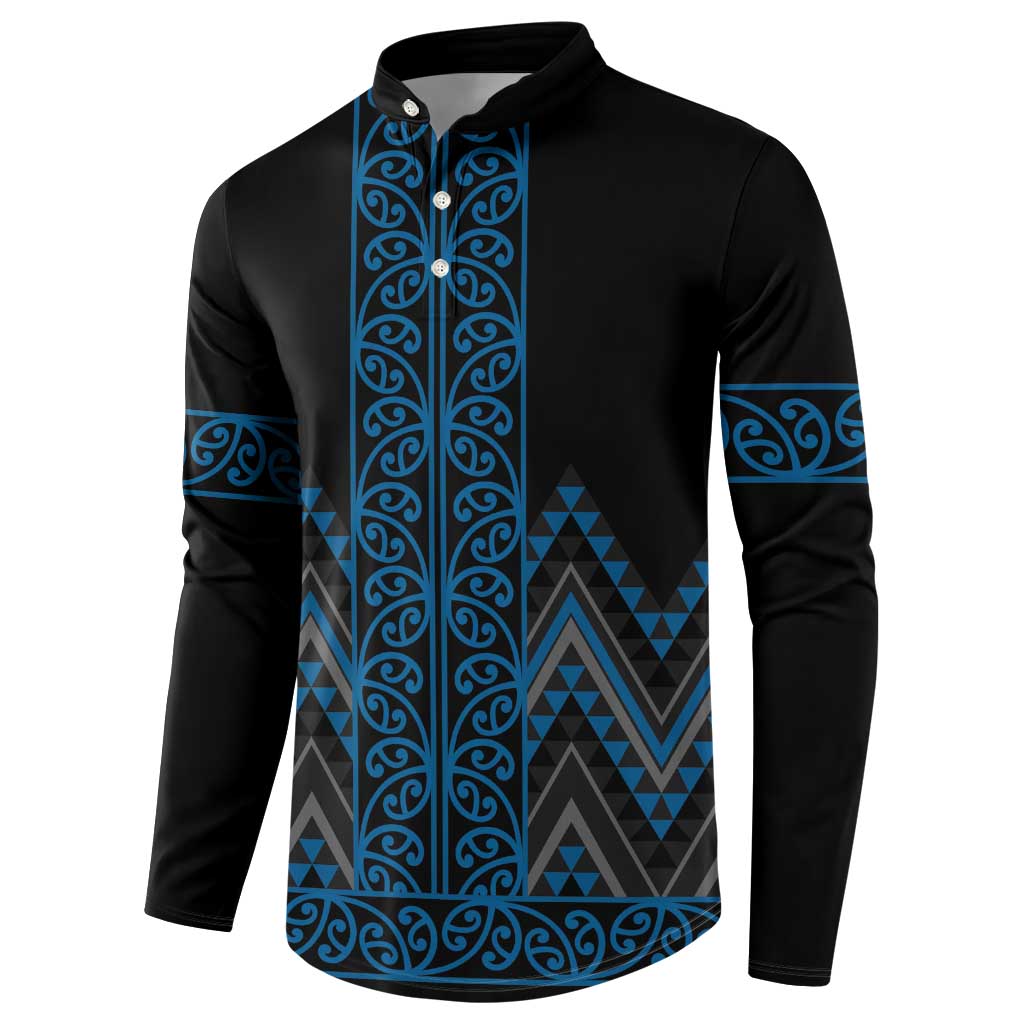 Blue Aotearoa Mangopare Kowhaiwhai and Niho Taniwha Button Sweatshirt Maori New Zealand LT14 - Polynesian Pride