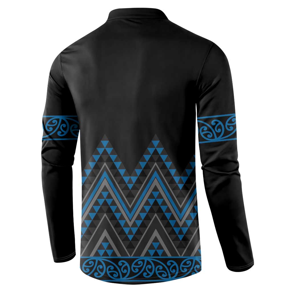 Blue Aotearoa Mangopare Kowhaiwhai and Niho Taniwha Button Sweatshirt Maori New Zealand LT14 - Polynesian Pride