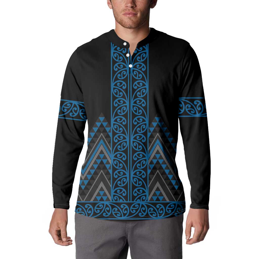 Blue Aotearoa Mangopare Kowhaiwhai and Niho Taniwha Button Sweatshirt Maori New Zealand LT14 - Polynesian Pride