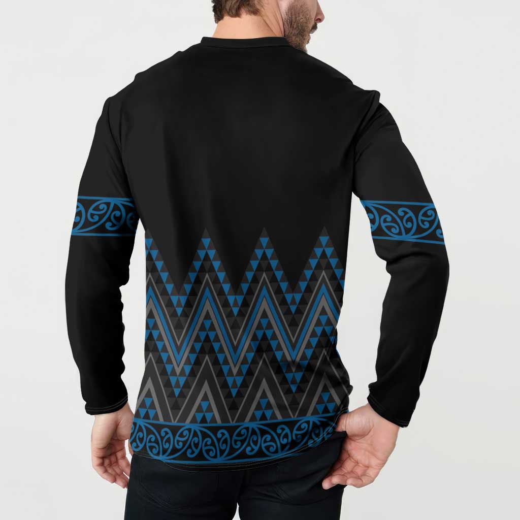 Blue Aotearoa Mangopare Kowhaiwhai and Niho Taniwha Button Sweatshirt Maori New Zealand LT14 - Polynesian Pride