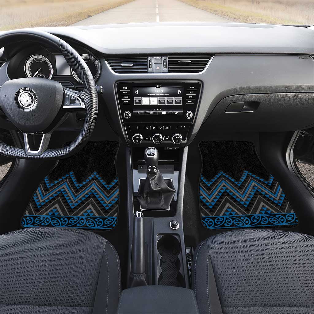 Blue Aotearoa Mangopare Kowhaiwhai and Niho Taniwha Car Mats Maori New Zealand LT14 Set 2pcs - Front Blue - Polynesian Pride