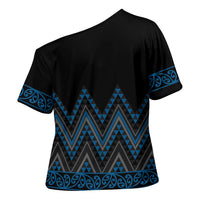Blue Aotearoa Mangopare Kowhaiwhai Niho Taniwha Cross Shoulder Shirt Maori New Zealand - Polynesian Pride