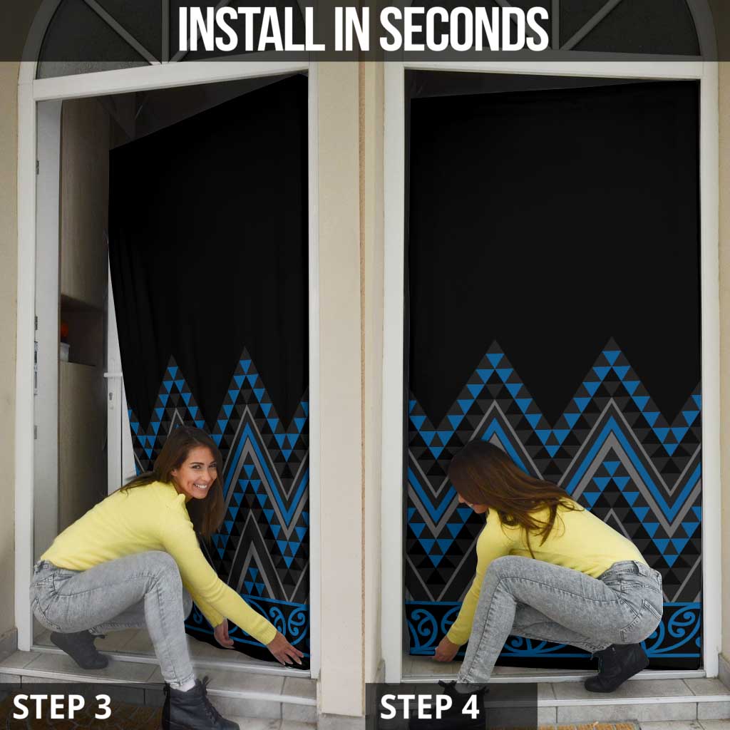 Blue Aotearoa Mangopare Kowhaiwhai Niho Taniwha Door Cover Maori New Zealand - Polynesian Pride