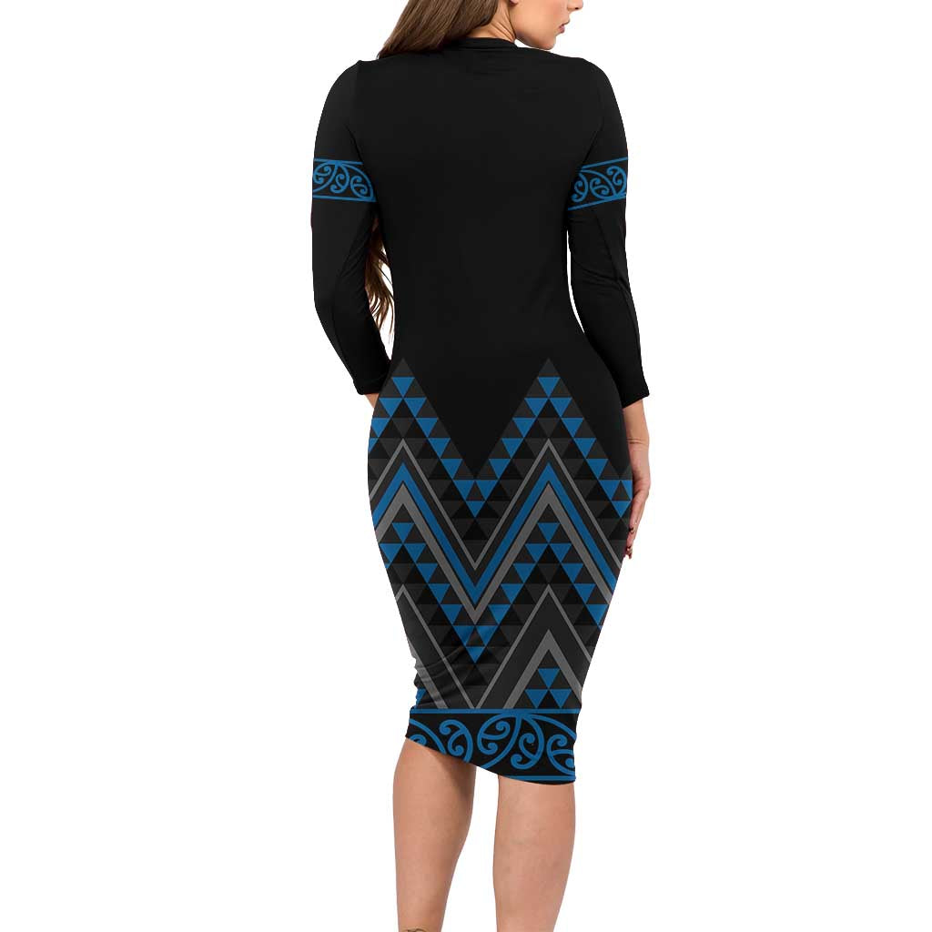 Blue Aotearoa Mangopare Kowhaiwhai and Niho Taniwha Family Matching Long Sleeve Bodycon Dress and Hawaiian Shirt Maori New Zealand LT14 - Polynesian Pride