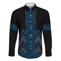 Blue Aotearoa Mangopare Kowhaiwhai and Niho Taniwha Family Matching Mermaid Dress and Hawaiian Shirt Maori New Zealand LT14 Dad's Shirt - Long Sleeve Blue - Polynesian Pride