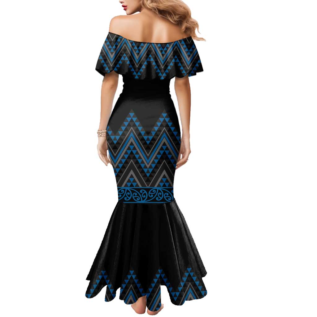 Blue Aotearoa Mangopare Kowhaiwhai and Niho Taniwha Family Matching Mermaid Dress and Hawaiian Shirt Maori New Zealand LT14 - Polynesian Pride