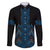 Blue Aotearoa Mangopare Kowhaiwhai and Niho Taniwha Family Matching Off The Shoulder Long Sleeve Dress and Hawaiian Shirt Maori New Zealand
