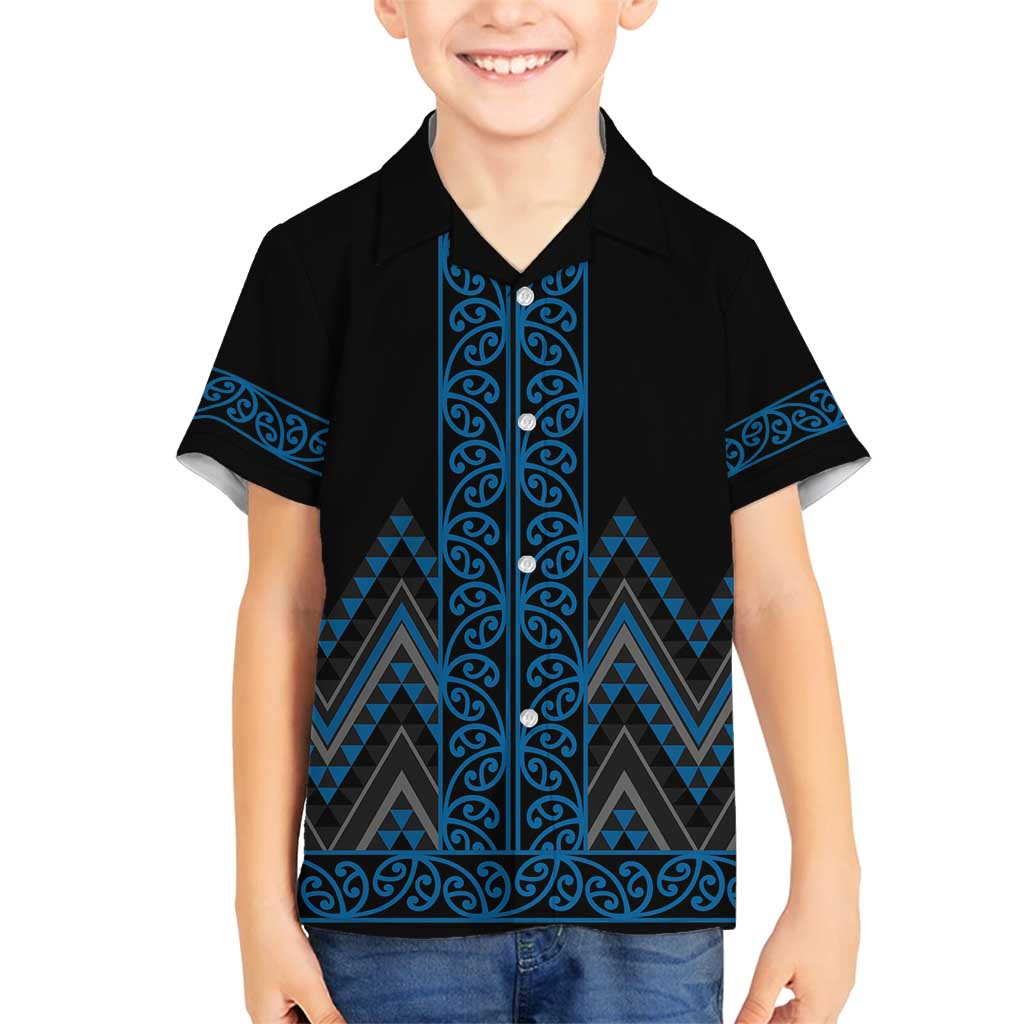 Blue Aotearoa Mangopare Kowhaiwhai and Niho Taniwha Family Matching Puletasi and Hawaiian Shirt Maori New Zealand LT14 Son's Shirt Blue - Polynesian Pride