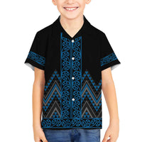 Blue Aotearoa Mangopare Kowhaiwhai and Niho Taniwha Family Matching Puletasi and Hawaiian Shirt Maori New Zealand LT14 Son's Shirt Blue - Polynesian Pride