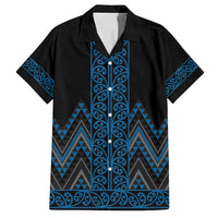 Blue Aotearoa Mangopare Kowhaiwhai and Niho Taniwha Family Matching Summer Maxi Dress and Hawaiian Shirt Maori New Zealand LT14 Dad's Shirt - Short Sleeve Blue - Polynesian Pride