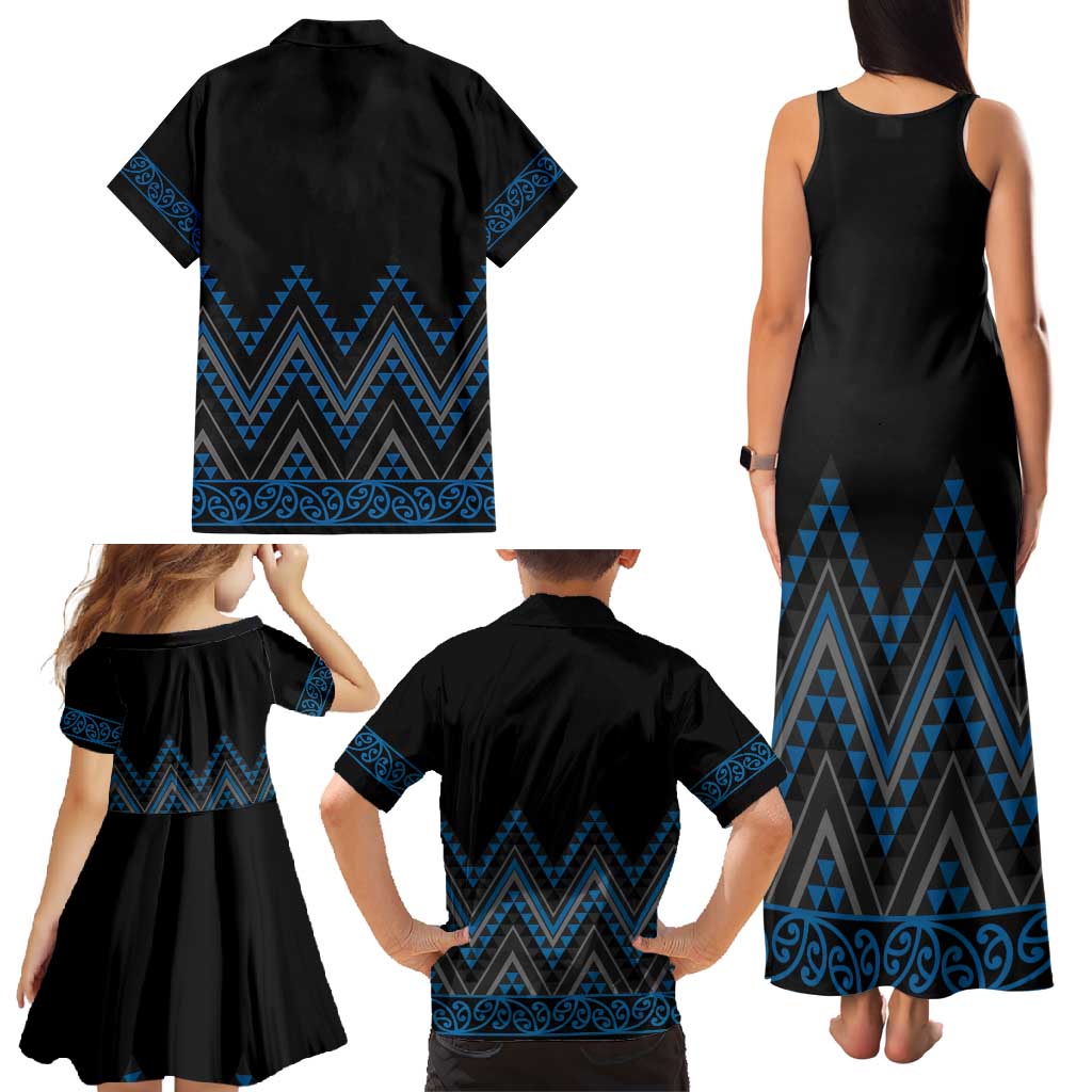 Blue Aotearoa Mangopare Kowhaiwhai and Niho Taniwha Family Matching Tank Maxi Dress and Hawaiian Shirt Maori New Zealand LT14 - Polynesian Pride