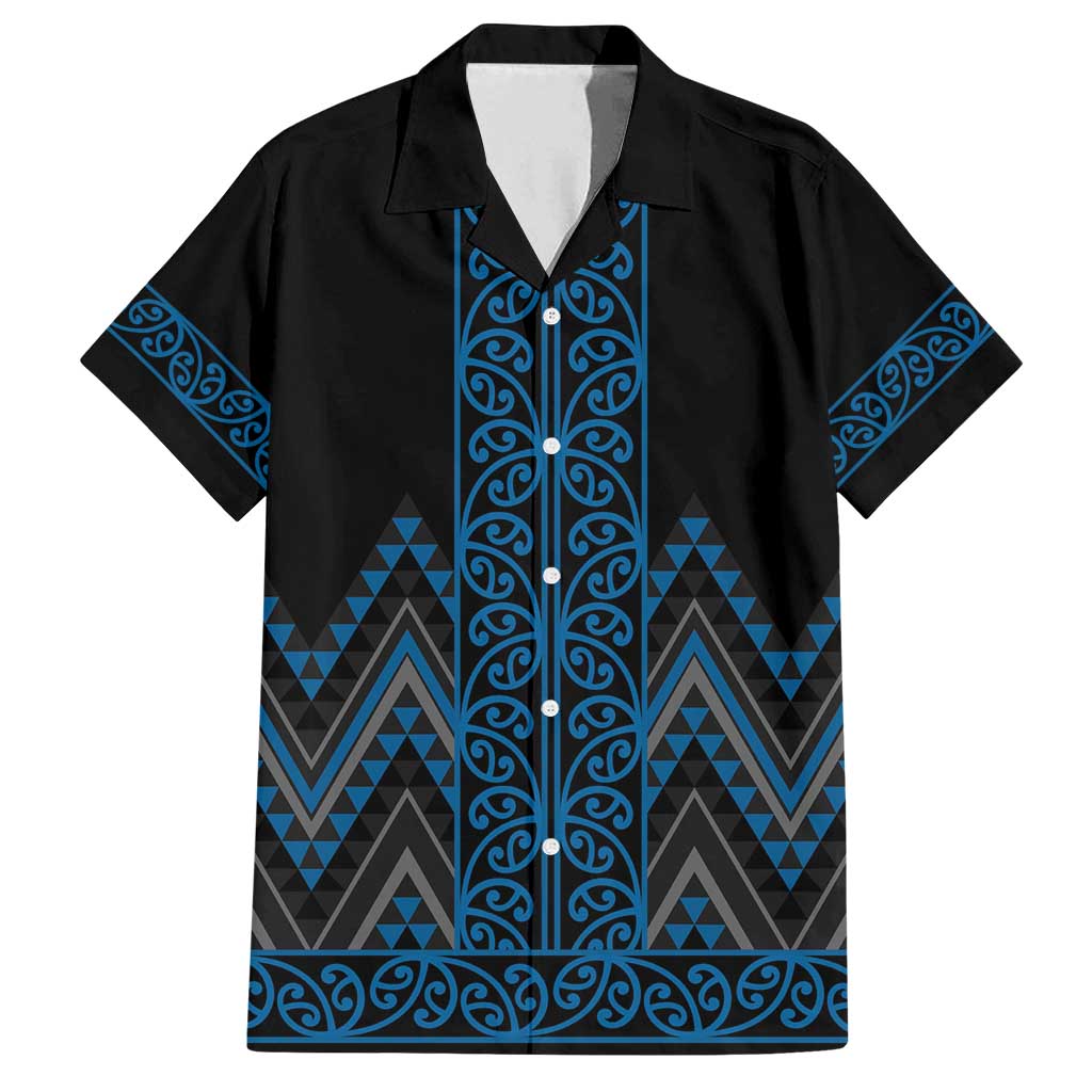 Blue Aotearoa Mangopare Kowhaiwhai and Niho Taniwha Family Matching Tank Maxi Dress and Hawaiian Shirt Maori New Zealand LT14 Dad's Shirt - Short Sleeve Blue - Polynesian Pride