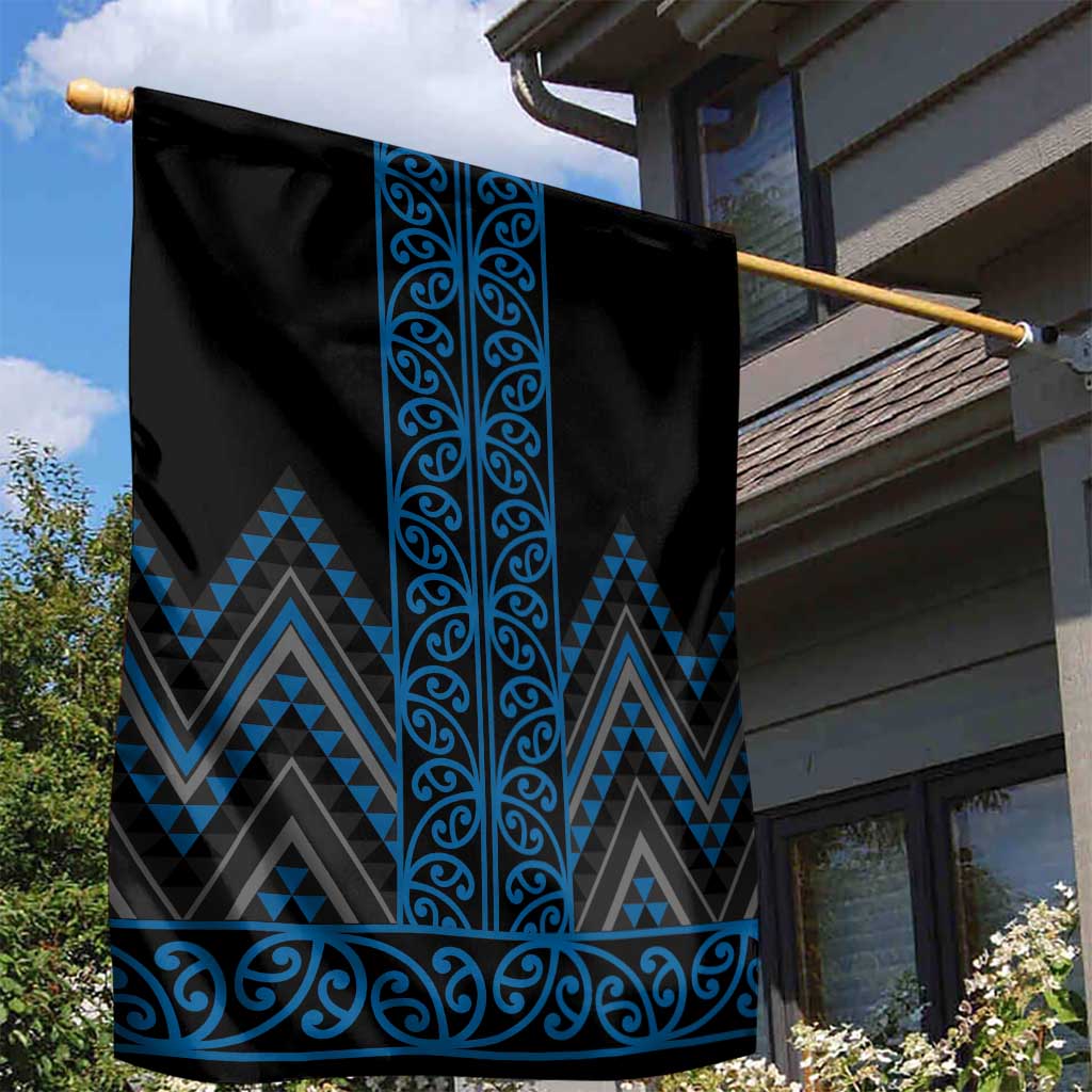 Blue Aotearoa Mangopare Kowhaiwhai and Niho Taniwha Garden Flag Maori New Zealand