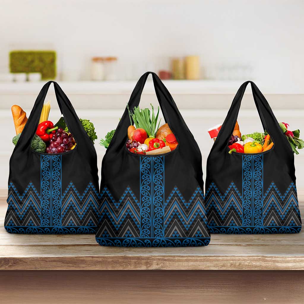 Blue Aotearoa Mangopare Kowhaiwhai and Niho Taniwha Grocery Bag Maori New Zealand LT14 3-pack One Size Blue - Polynesian Pride