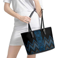 Blue Aotearoa Mangopare Kowhaiwhai and Niho Taniwha Leather Tote Bag Maori New Zealand LT14 - Polynesian Pride