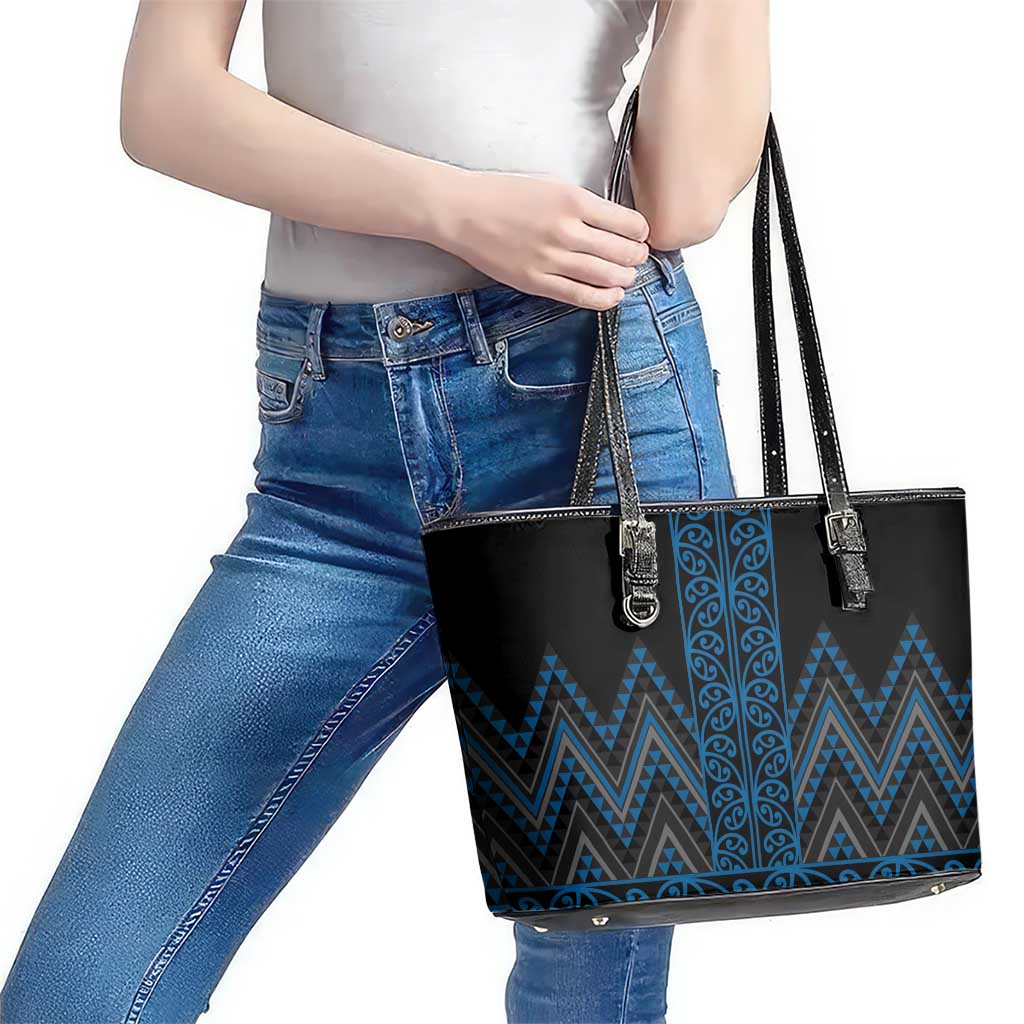 Blue Aotearoa Mangopare Kowhaiwhai and Niho Taniwha Leather Tote Bag Maori New Zealand LT14 - Polynesian Pride