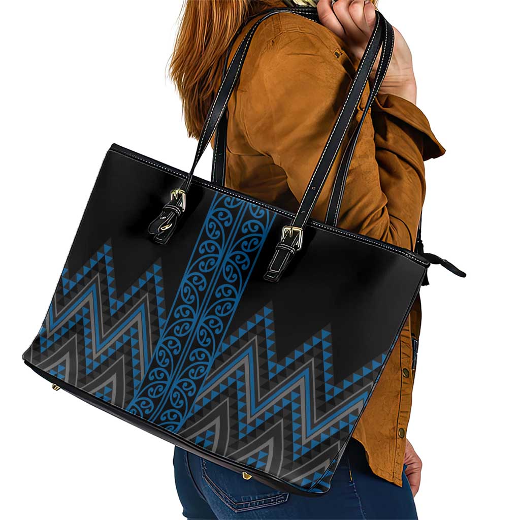Blue Aotearoa Mangopare Kowhaiwhai and Niho Taniwha Leather Tote Bag Maori New Zealand LT14 - Polynesian Pride