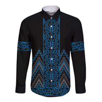 Blue Aotearoa Mangopare Kowhaiwhai and Niho Taniwha Long Sleeve Button Shirt Maori New Zealand LT14 Unisex Blue - Polynesian Pride