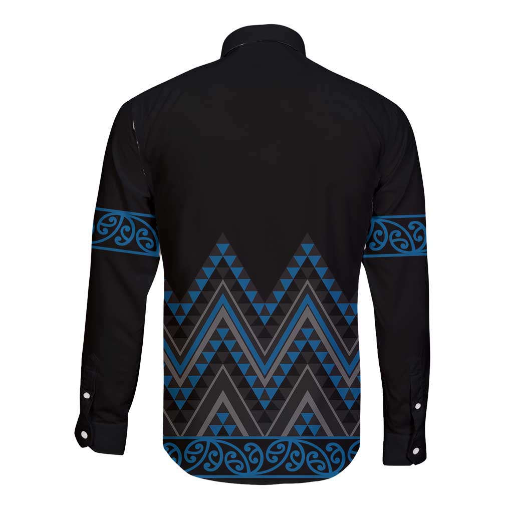 Blue Aotearoa Mangopare Kowhaiwhai and Niho Taniwha Long Sleeve Button Shirt Maori New Zealand LT14 - Polynesian Pride