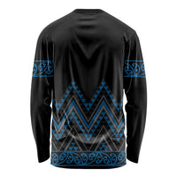 Blue Aotearoa Mangopare Kowhaiwhai and Niho Taniwha Long Sleeve Shirt Maori New Zealand LT14 - Polynesian Pride