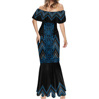 Blue Aotearoa Mangopare Kowhaiwhai and Niho Taniwha Mermaid Dress Maori New Zealand