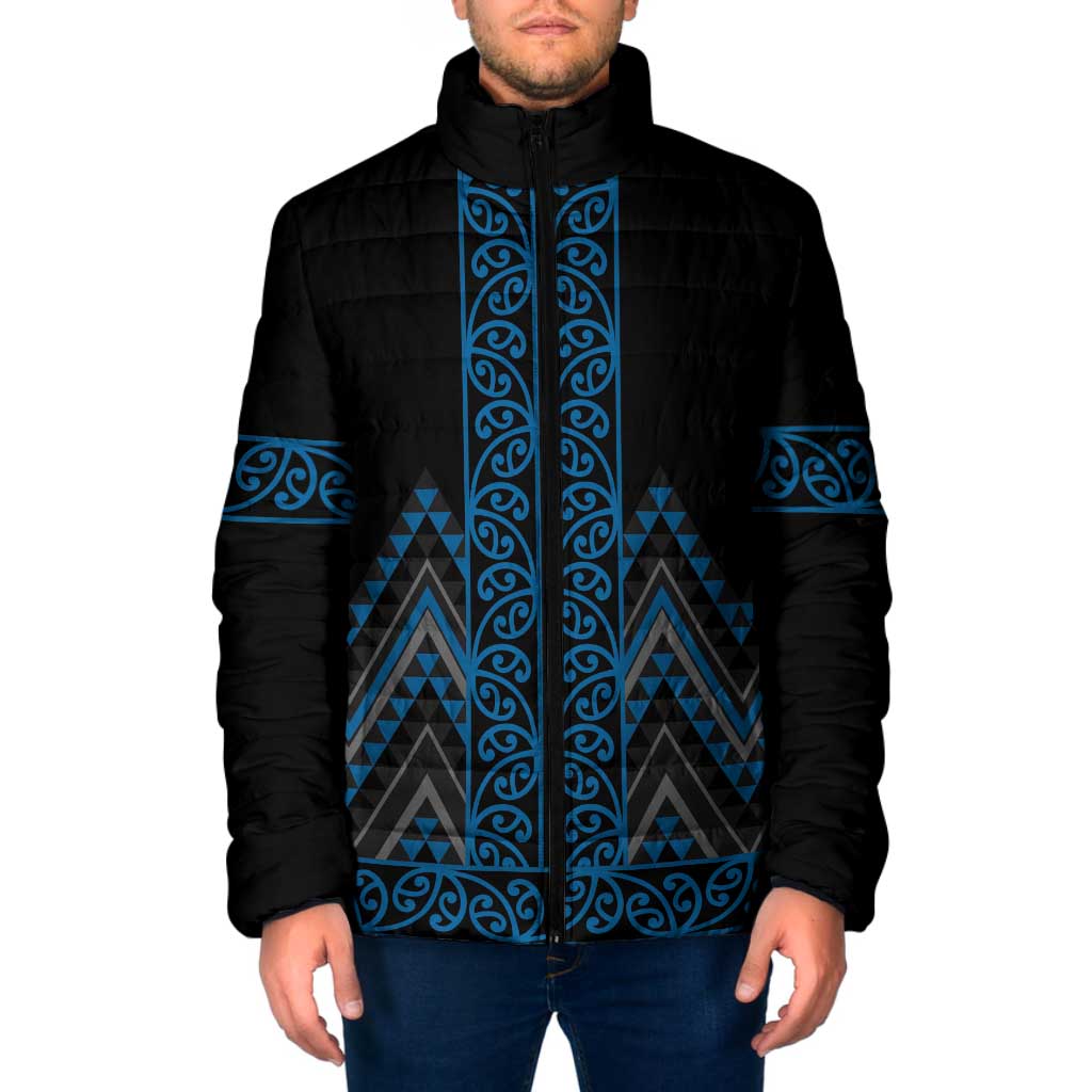 Blue Aotearoa Mangopare Kowhaiwhai Niho Taniwha Padded Jacket Maori New Zealand - Polynesian Pride