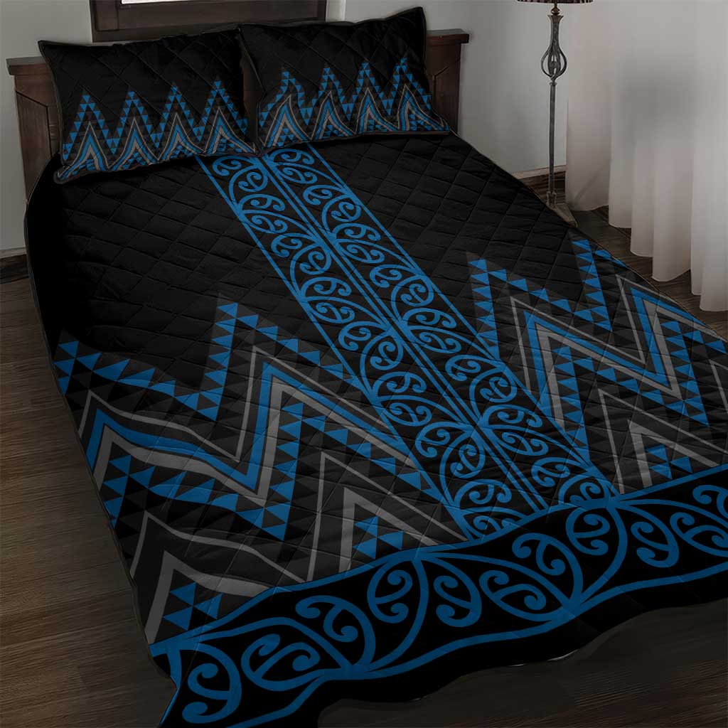 Blue Aotearoa Mangopare Kowhaiwhai and Niho Taniwha Quilt Bed Set Maori New Zealand