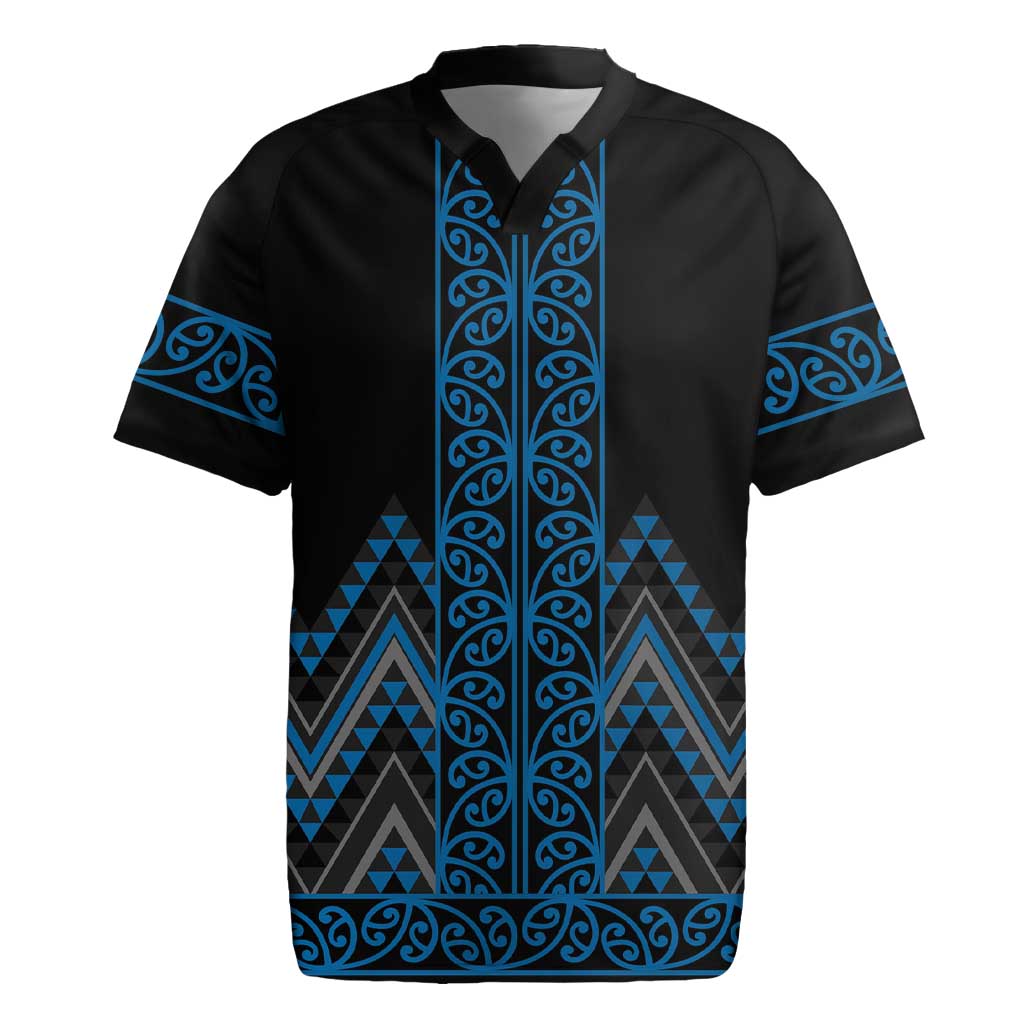 Blue Aotearoa Mangopare Kowhaiwhai and Niho Taniwha Rugby Jersey Maori New Zealand LT14 Blue - Polynesian Pride