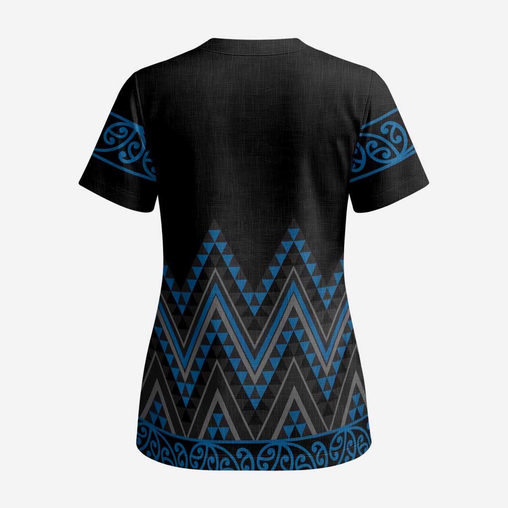 Blue Aotearoa Mangopare Kowhaiwhai and Niho Taniwha Scrub Top Maori New Zealand - Polynesian Pride