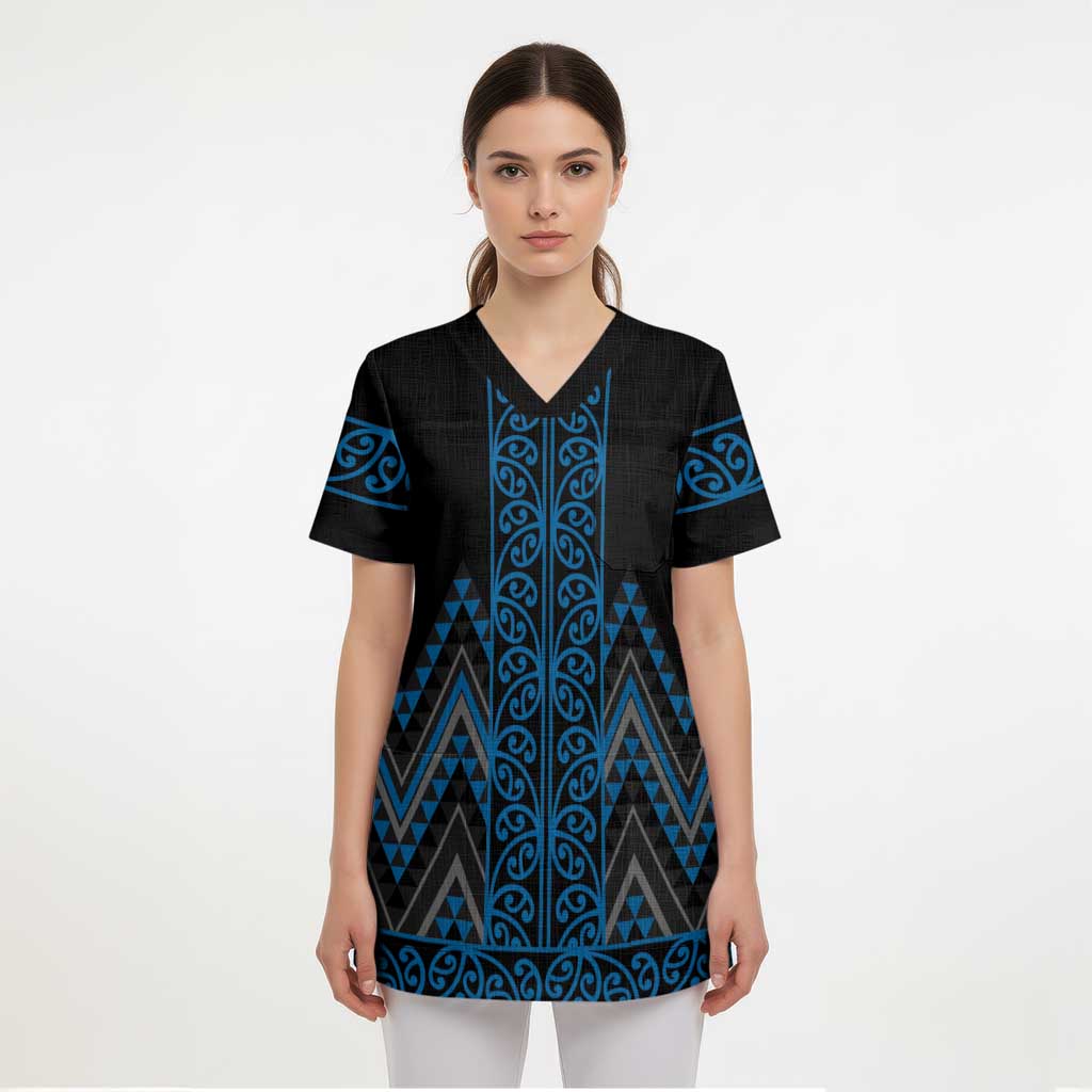 Blue Aotearoa Mangopare Kowhaiwhai and Niho Taniwha Scrub Top Maori New Zealand - Polynesian Pride