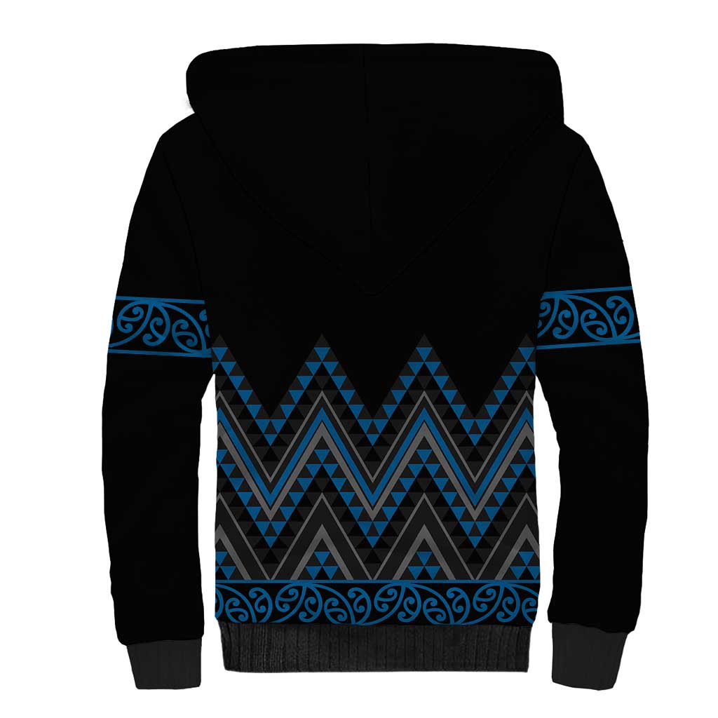 Blue Aotearoa Mangopare Kowhaiwhai and Niho Taniwha Sherpa Hoodie Maori New Zealand