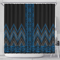 Blue Aotearoa Mangopare Kowhaiwhai and Niho Taniwha Shower Curtain Maori New Zealand