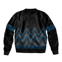 Blue Aotearoa Mangopare Kowhaiwhai and Niho Taniwha Sleeve Zip Bomber Jacket Maori New Zealand LT14 - Polynesian Pride