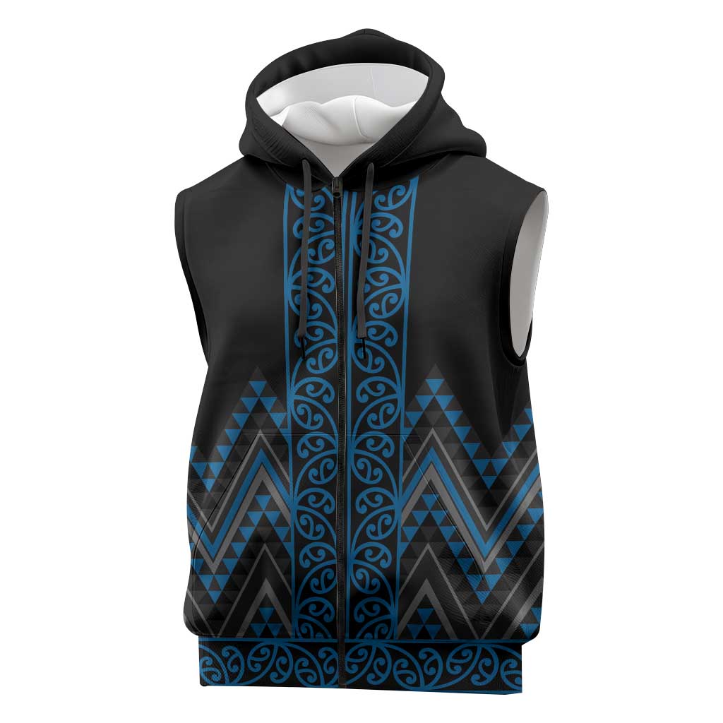 Blue Aotearoa Mangopare Kowhaiwhai Niho Taniwha Sleeveless Zip Hoodie Maori New Zealand - Polynesian Pride