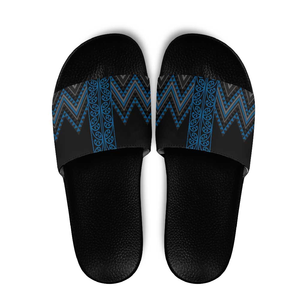 Blue Aotearoa Mangopare Kowhaiwhai Niho Taniwha Slide Sandals Maori New Zealand LT14 Blue - Polynesian Pride