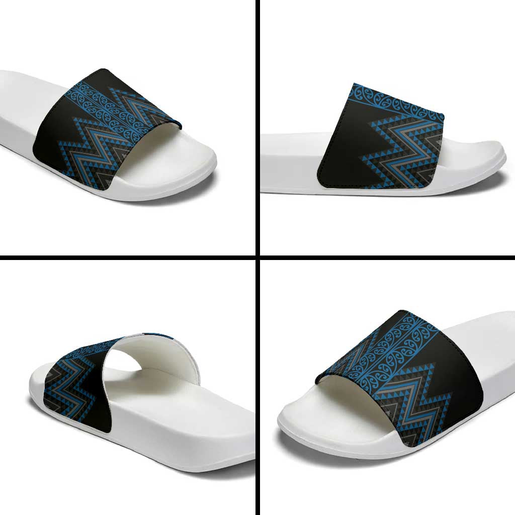 Blue Aotearoa Mangopare Kowhaiwhai Niho Taniwha Slide Sandals Maori New Zealand LT14 - Polynesian Pride