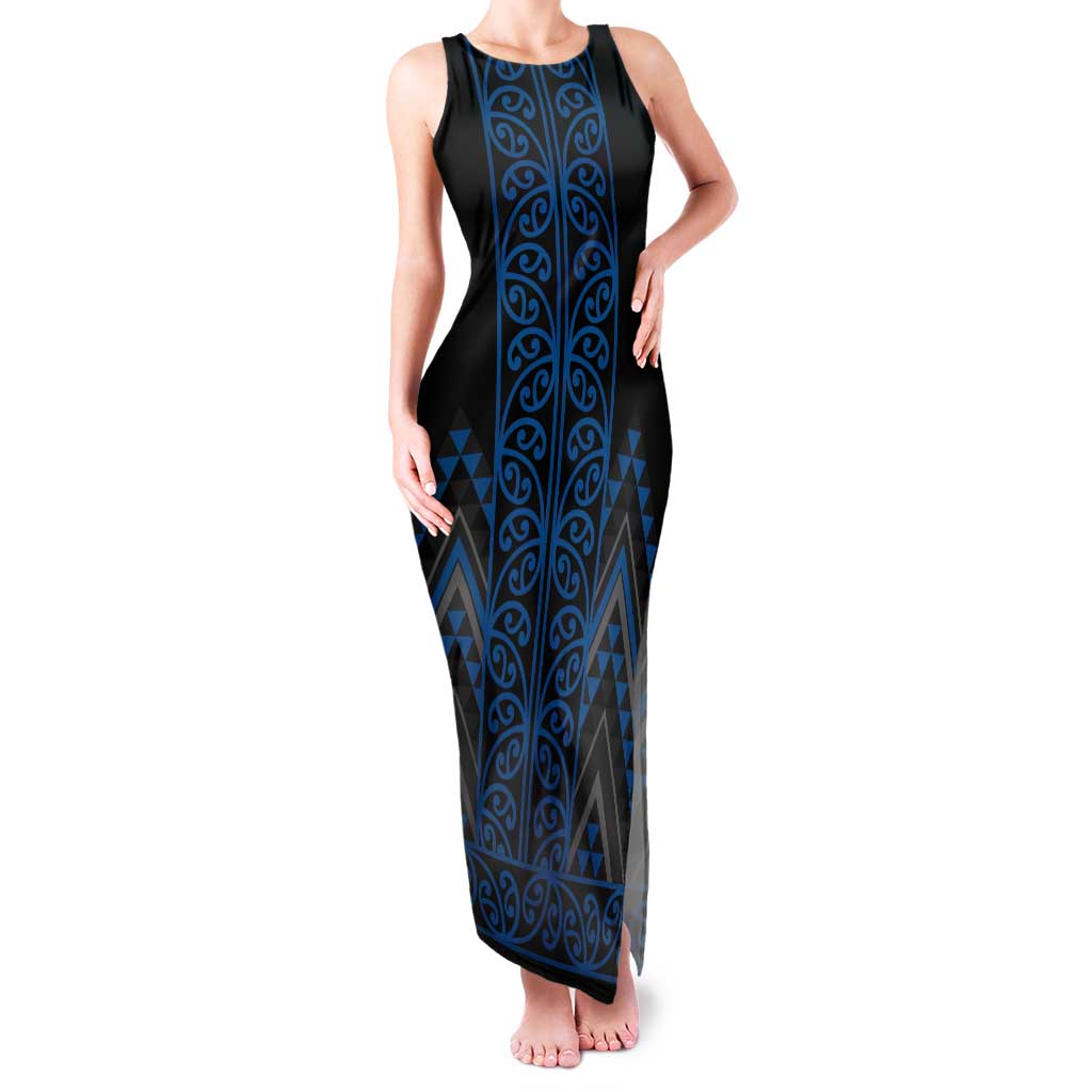 Blue Aotearoa Mangopare Kowhaiwhai and Niho Taniwha Tank Maxi Dress Maori New Zealand