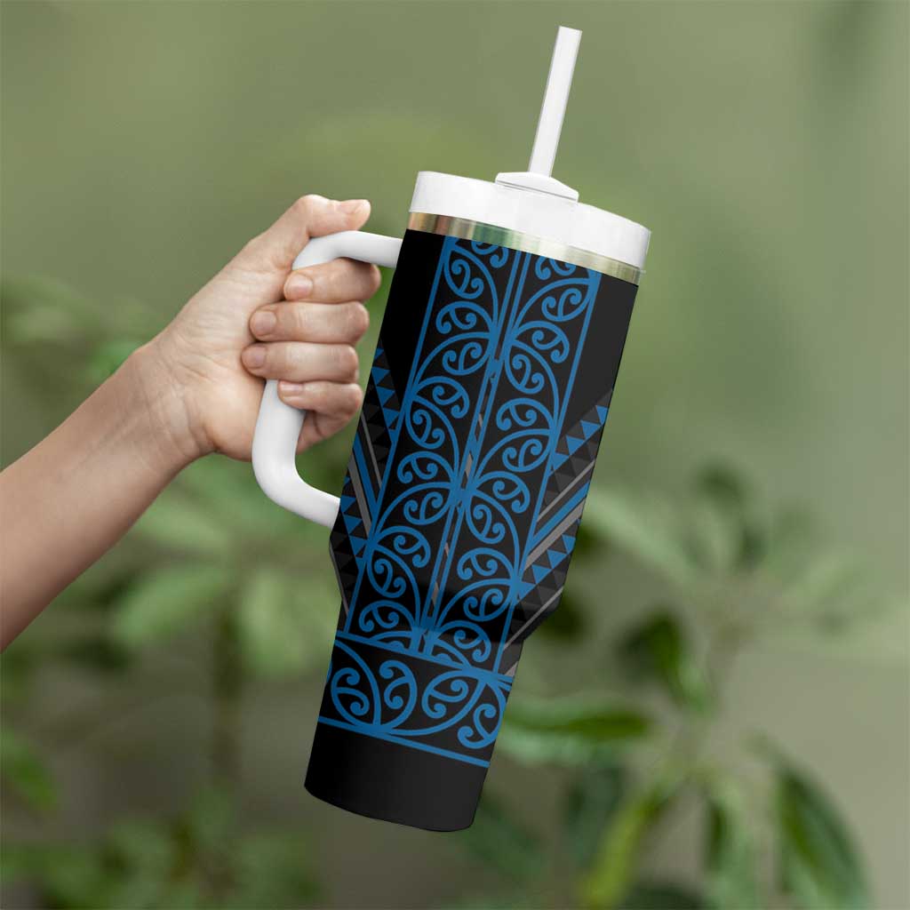Blue Aotearoa Mangopare Kowhaiwhai and Niho Taniwha Tumbler With Handle Maori New Zealand LT14 - Polynesian Pride