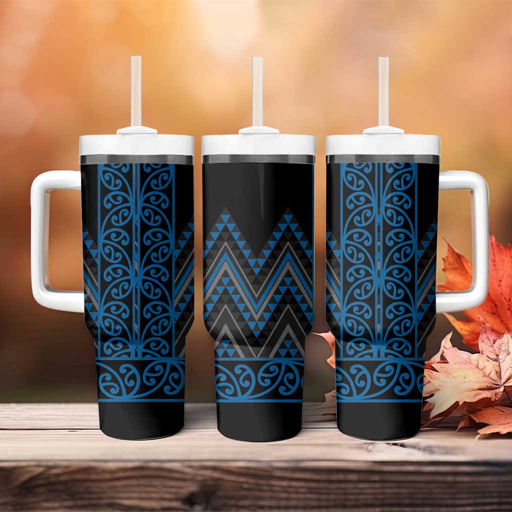 Blue Aotearoa Mangopare Kowhaiwhai and Niho Taniwha Tumbler With Handle Maori New Zealand LT14 - Polynesian Pride