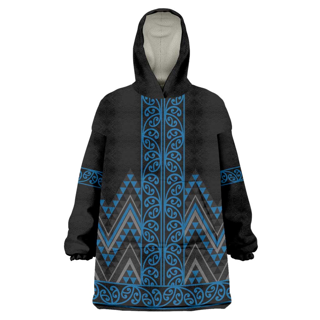 Blue Aotearoa Mangopare Kowhaiwhai and Niho Taniwha Wearable Blanket Hoodie Maori New Zealand