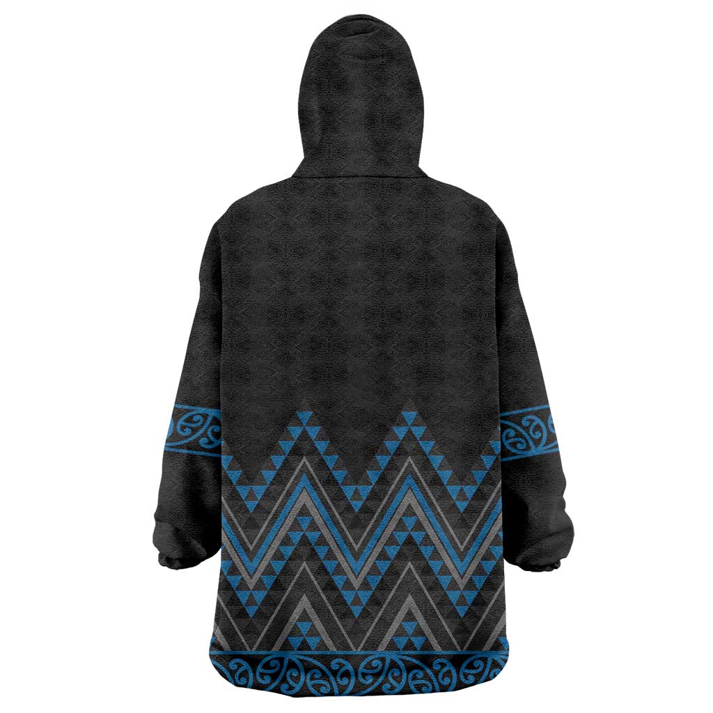 Blue Aotearoa Mangopare Kowhaiwhai and Niho Taniwha Wearable Blanket Hoodie Maori New Zealand