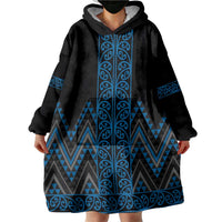 Blue Aotearoa Mangopare Kowhaiwhai and Niho Taniwha Wearable Blanket Hoodie Maori New Zealand