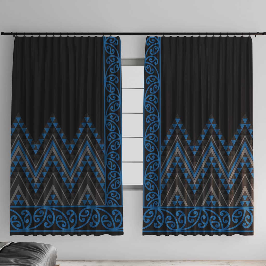 Blue Aotearoa Mangopare Kowhaiwhai and Niho Taniwha Window Curtain Maori New Zealand LT14 With Hooks Blue - Polynesian Pride