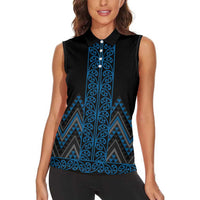 Blue Aotearoa Mangopare Kowhaiwhai and Niho Taniwha Women Sleeveless Polo Shirt Maori New Zealand