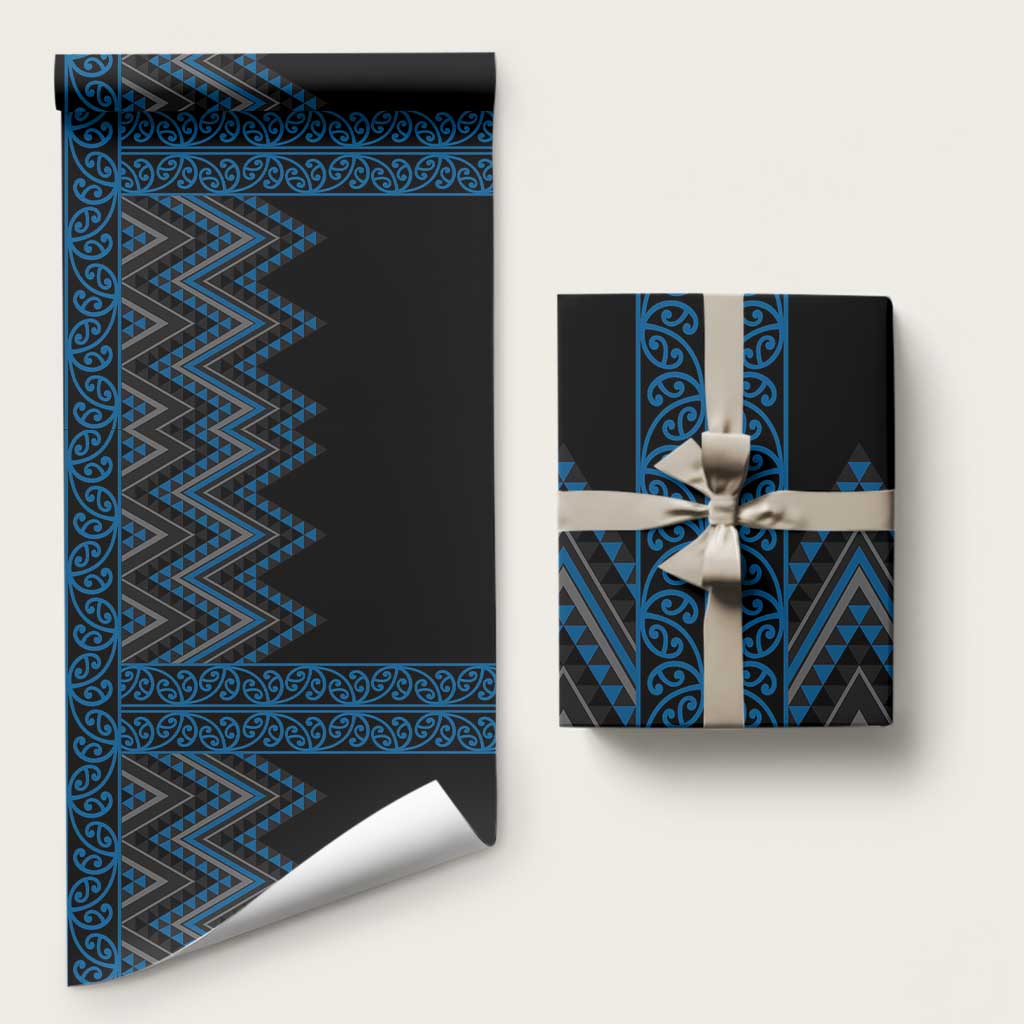 Blue Aotearoa Mangopare Kowhaiwhai and Niho Taniwha Wrapping Paper Maori New Zealand - Polynesian Pride