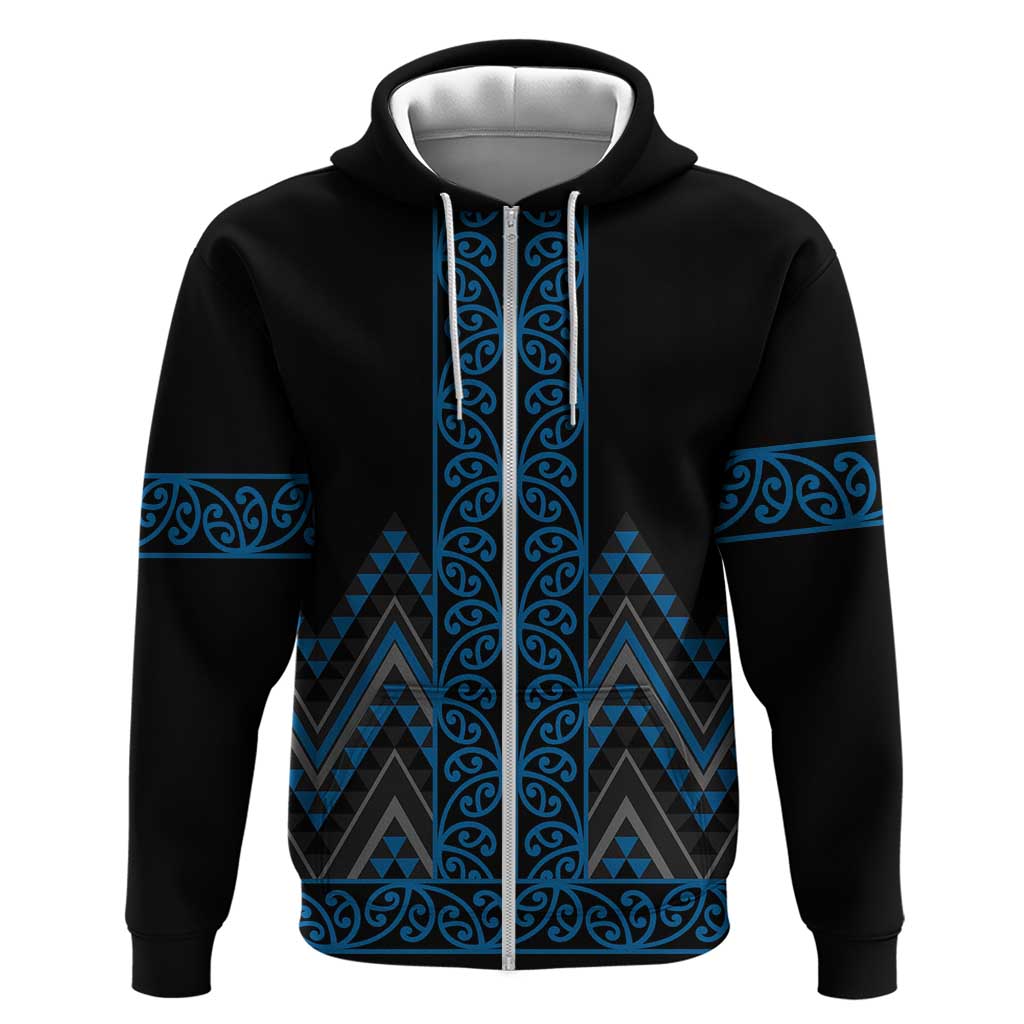 Blue Aotearoa Mangopare Kowhaiwhai and Niho Taniwha Zip Hoodie Maori New Zealand
