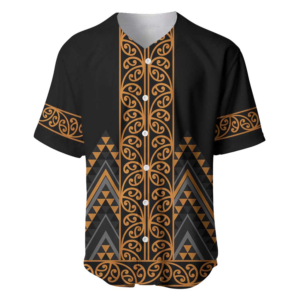 Gold Aotearoa Mangopare Kowhaiwhai and Niho Taniwha Baseball Jersey Maori New Zealand LT14 Gold - Polynesian Pride