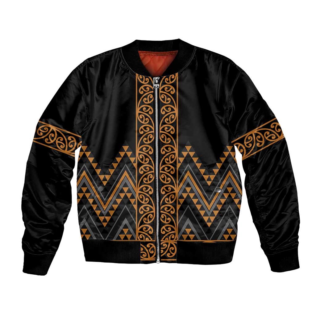 Gold Aotearoa Mangopare Kowhaiwhai and Niho Taniwha Bomber Jacket Maori New Zealand LT14 Unisex Gold - Polynesian Pride